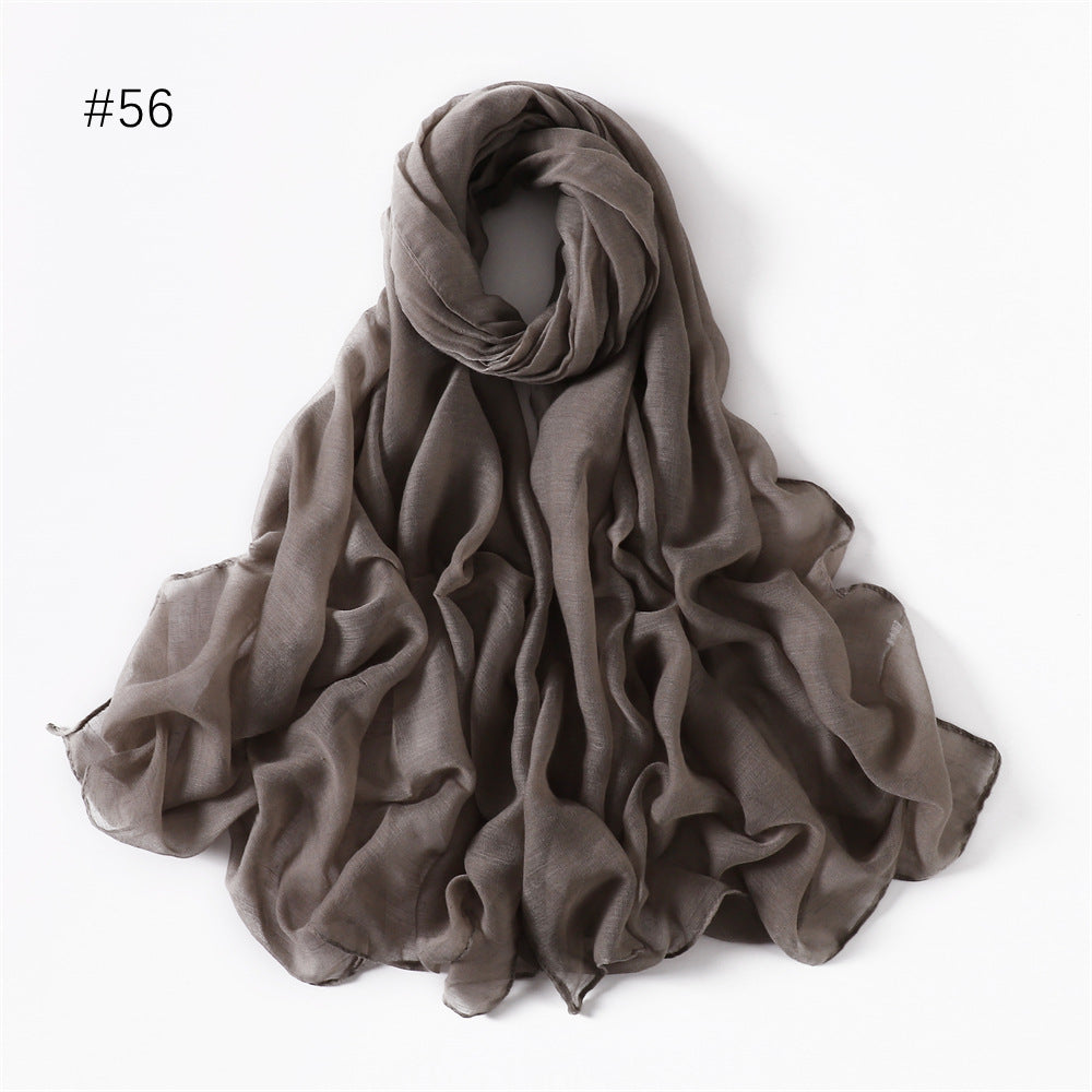 Classic Women's Pure Color Tulle Cotton And Linen Breathable Thin Scarf Silk
