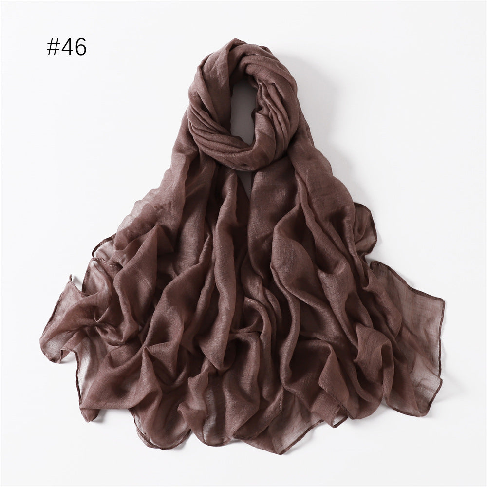 Classic Women's Pure Color Tulle Cotton And Linen Breathable Thin Scarf Silk