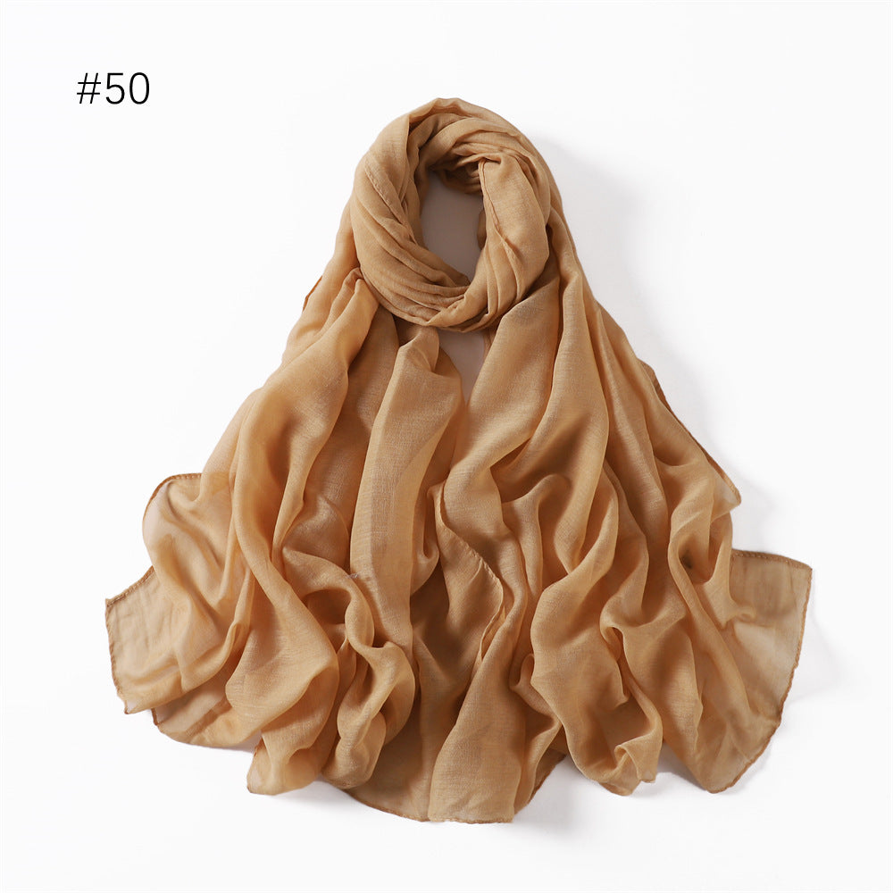 Classic Women's Pure Color Tulle Cotton And Linen Breathable Thin Scarf Silk