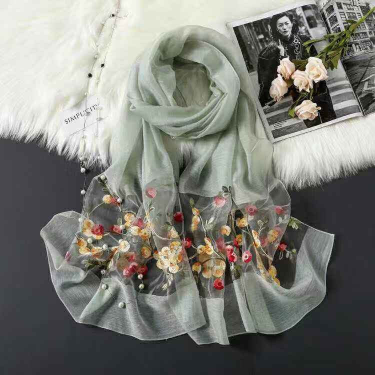 Elegant Versatile Embroidered Silk Scarf For Women Thin