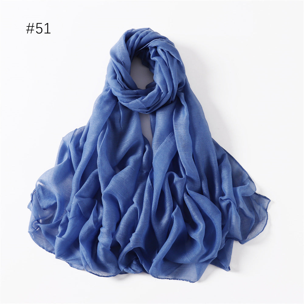 Classic Women's Pure Color Tulle Cotton And Linen Breathable Thin Scarf Silk