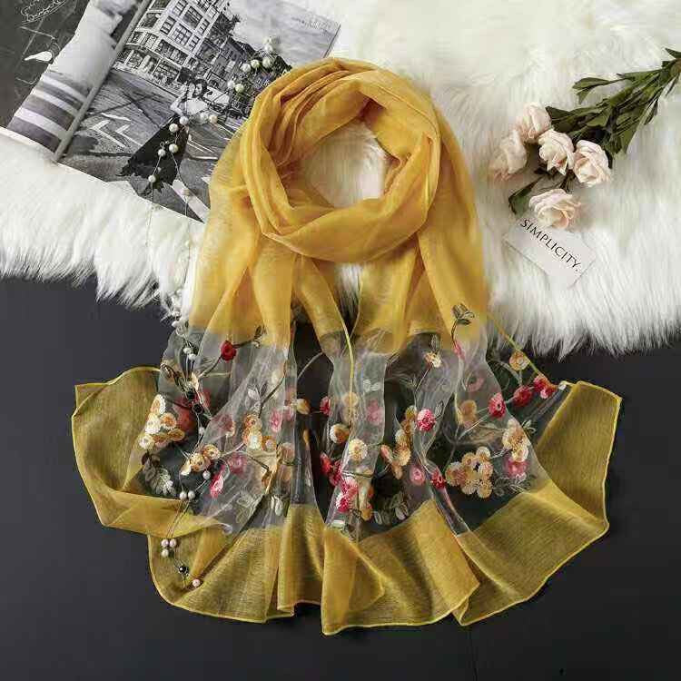 Elegant Versatile Embroidered Silk Scarf For Women Thin