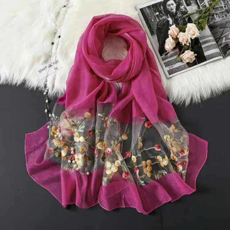 Elegant Versatile Embroidered Silk Scarf For Women Thin
