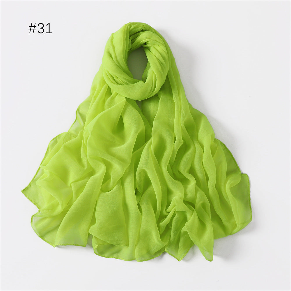 Classic Women's Pure Color Tulle Cotton And Linen Breathable Thin Scarf Silk
