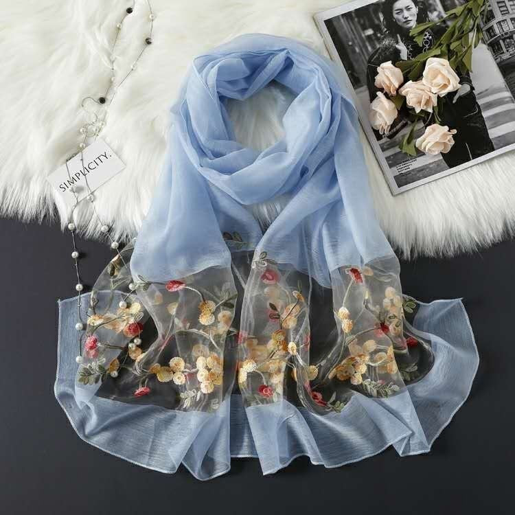 Elegant Versatile Embroidered Silk Scarf For Women Thin