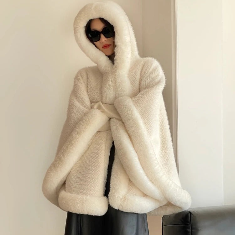 Shawl Outer Match Cloak Fleece-lined Thickened Imitation Fur Collar Cape And Shawl Coat
